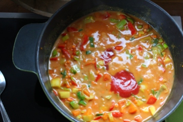 Linsensuppe mit roten Linsen, Kokosmilch, Tomatenpassata ud Curry